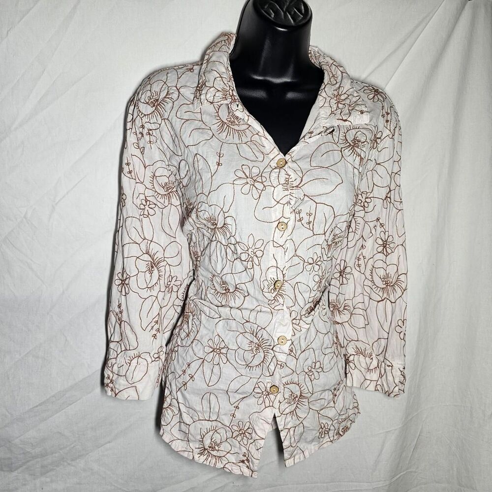 Vintage y2k fairy cottage core white  brown floral blouse